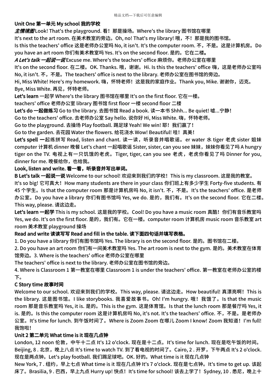 pep小学英语四年级下课文及翻译_第1页