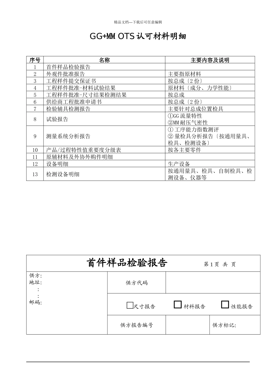 PPAP送样阶段表单范本格式doc20_第1页