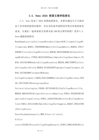 U.S.News2024美国文理学院排名