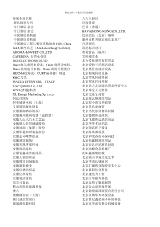 XXXX第二十一届广州酒店用品展参展商名录
