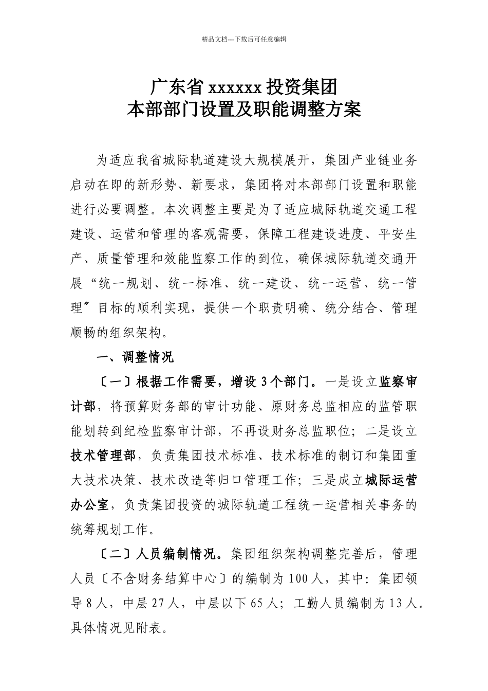 xxxx集团本部部门设置情况及职能_第1页