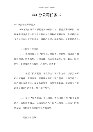 XXX分公司任务书