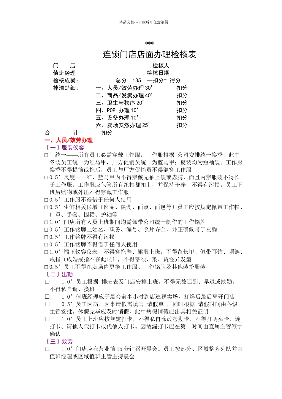 XXX连锁门店店面管理检核表(共19页)_第1页