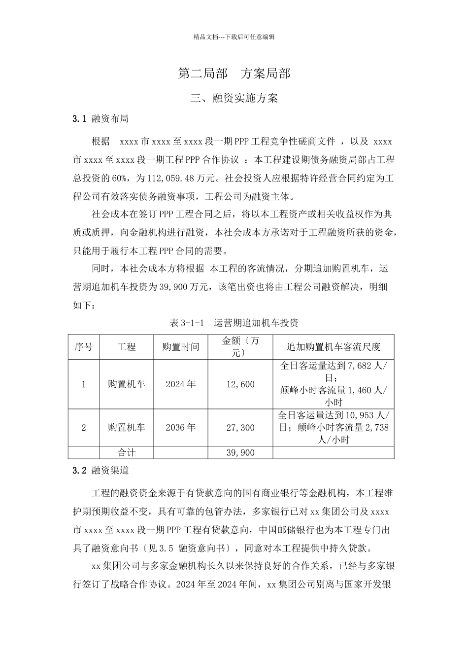 xxx项目响应文件运营及投融资方案_第1页
