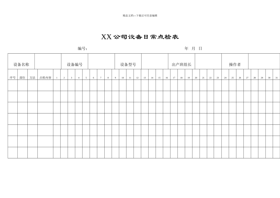 XX公司设备日常点检表_第1页
