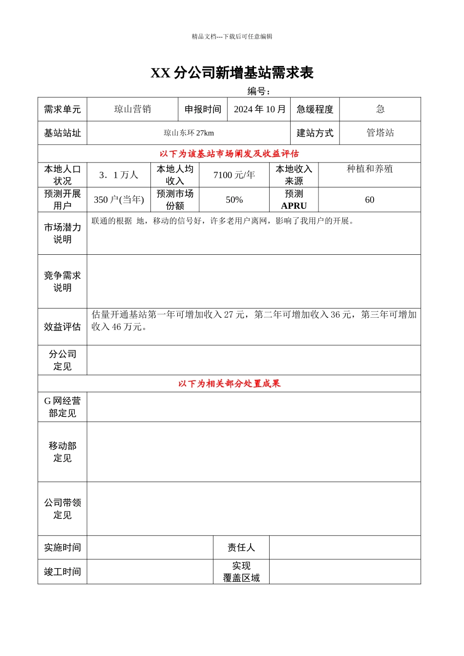 XX分公司新增基站需求表_第2页