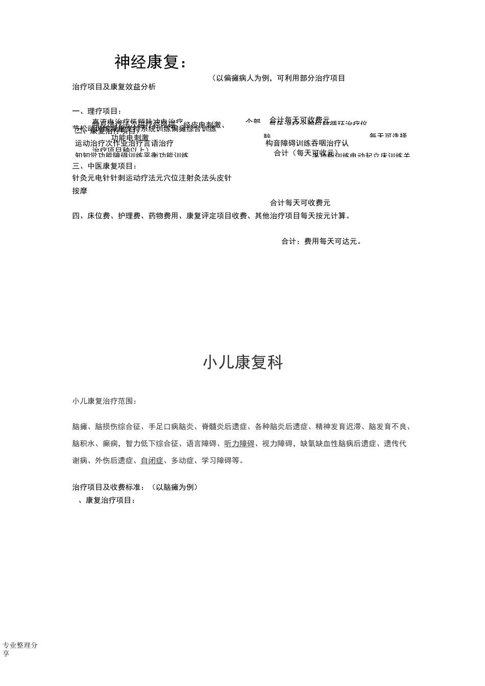康复医学科治疗范围和收费_第3页