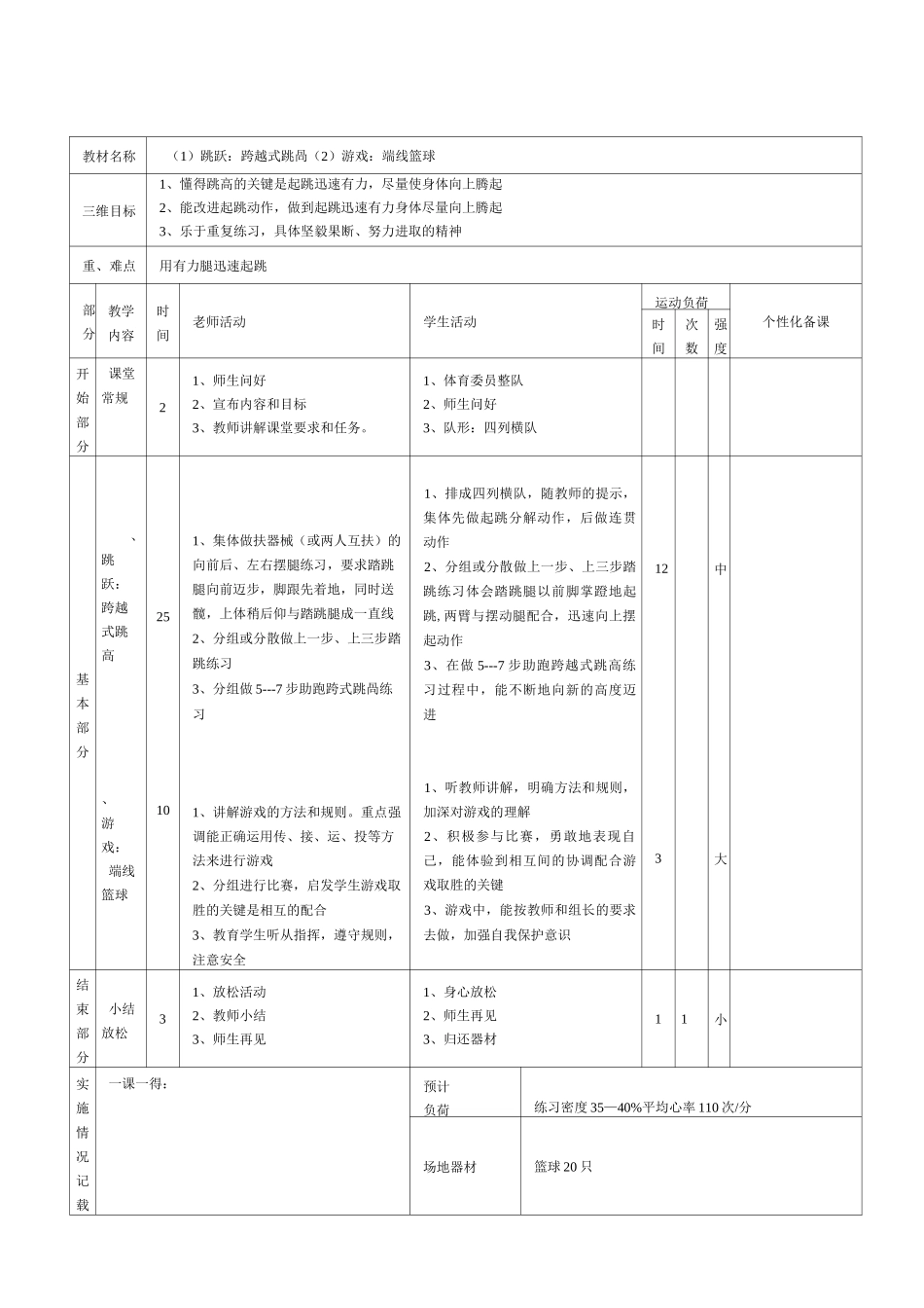 六年级体育教案-跳跃单元_第1页