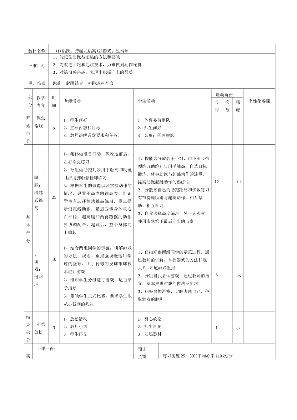 六年级体育教案-跳跃单元_第2页