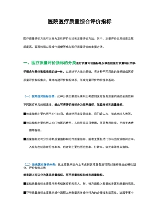 医院医疗质量综合评价指标