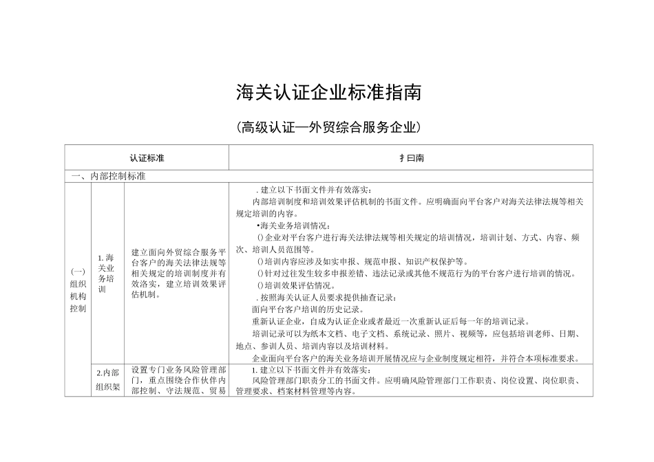 海关认证企业标准指南(高级认证-外贸综合服务企业)_第1页