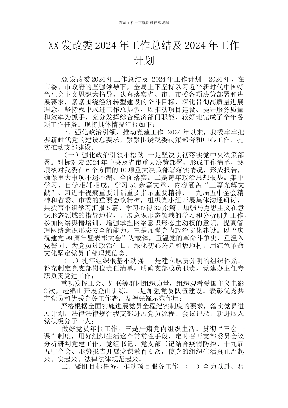 XX发改委2024年工作总结及2024年工作计划_第1页