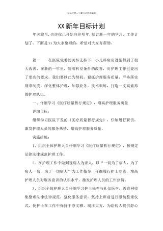 XX新年目标计划