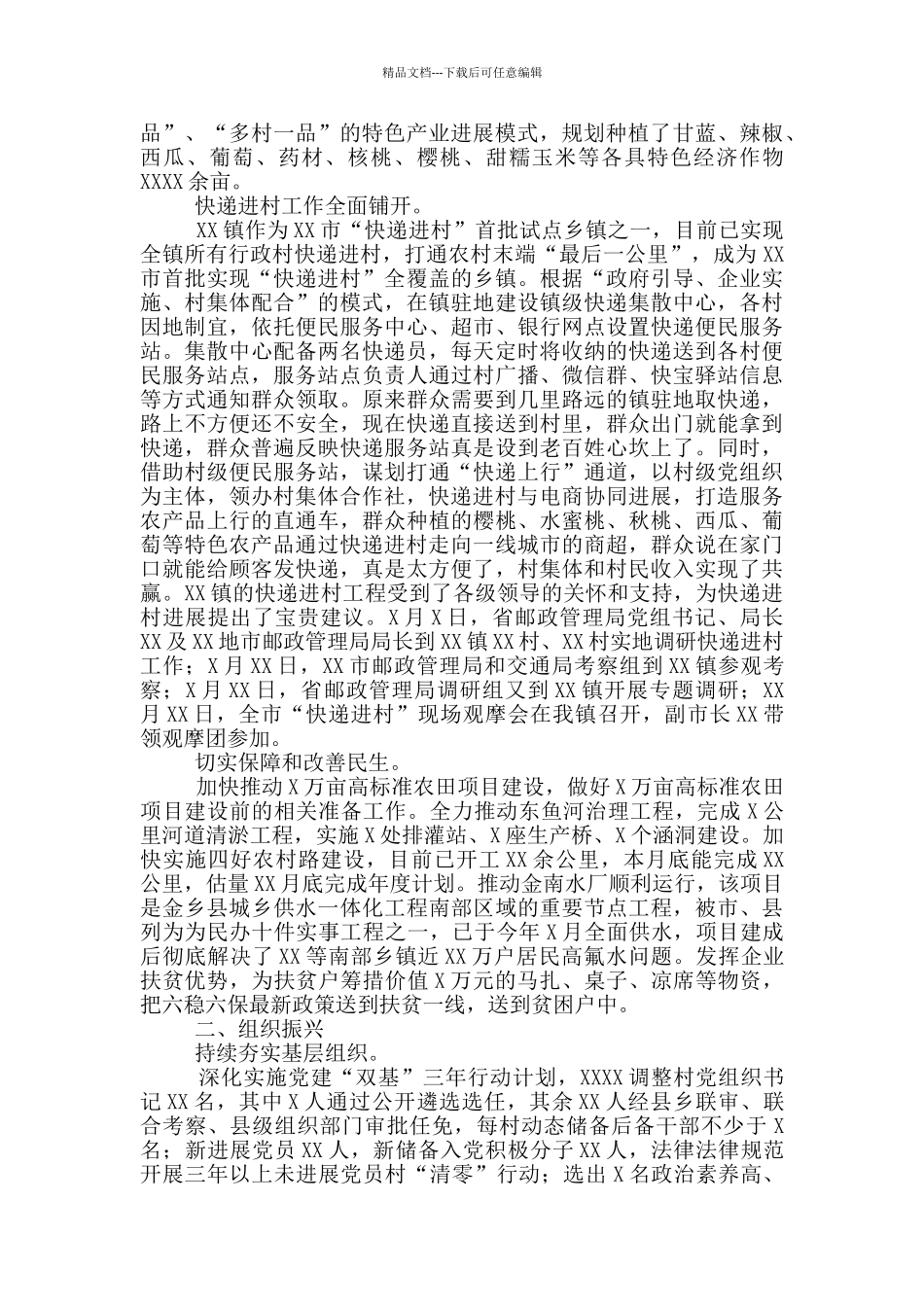 XX镇2024年乡村振兴工作总结座谈会发言稿通用+提纲_第2页