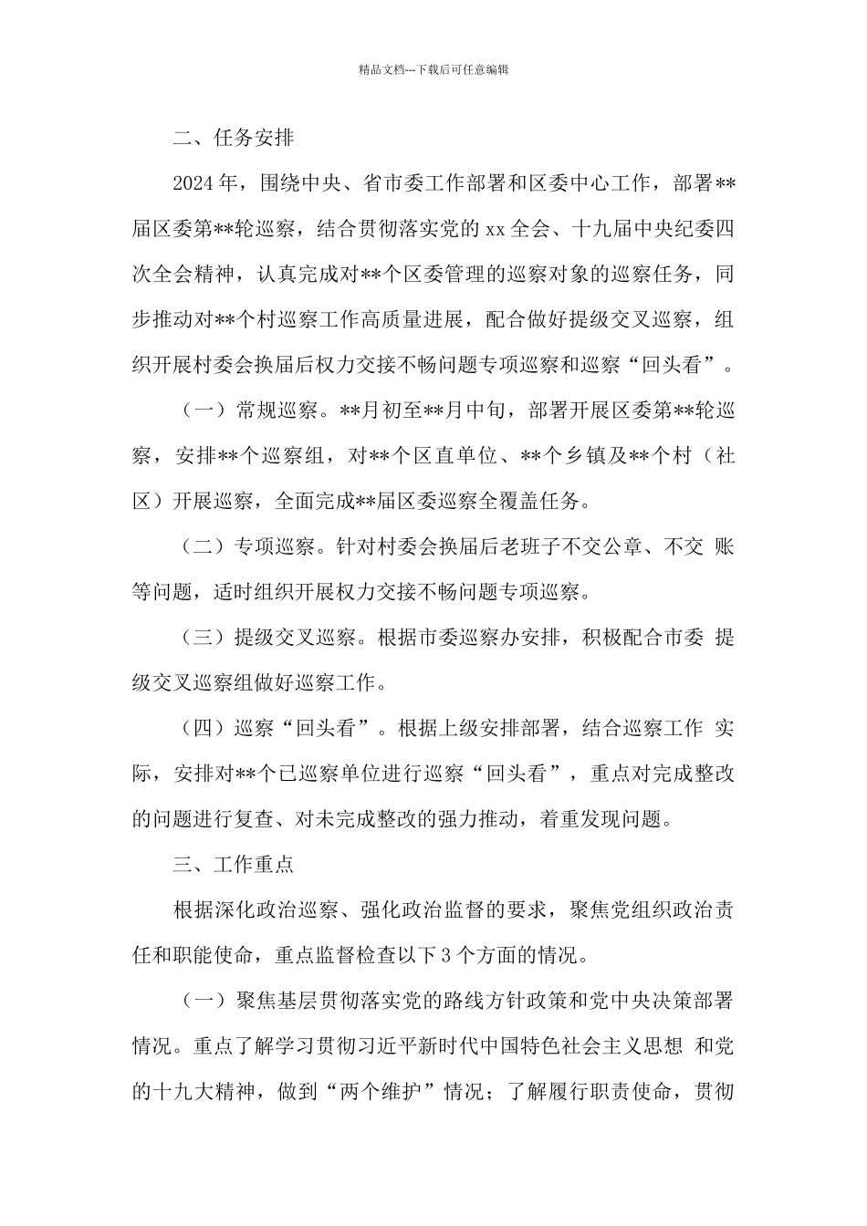 X区委巡察工作计划2024年_第2页