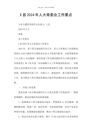 X县2024年人大常委会工作要点
