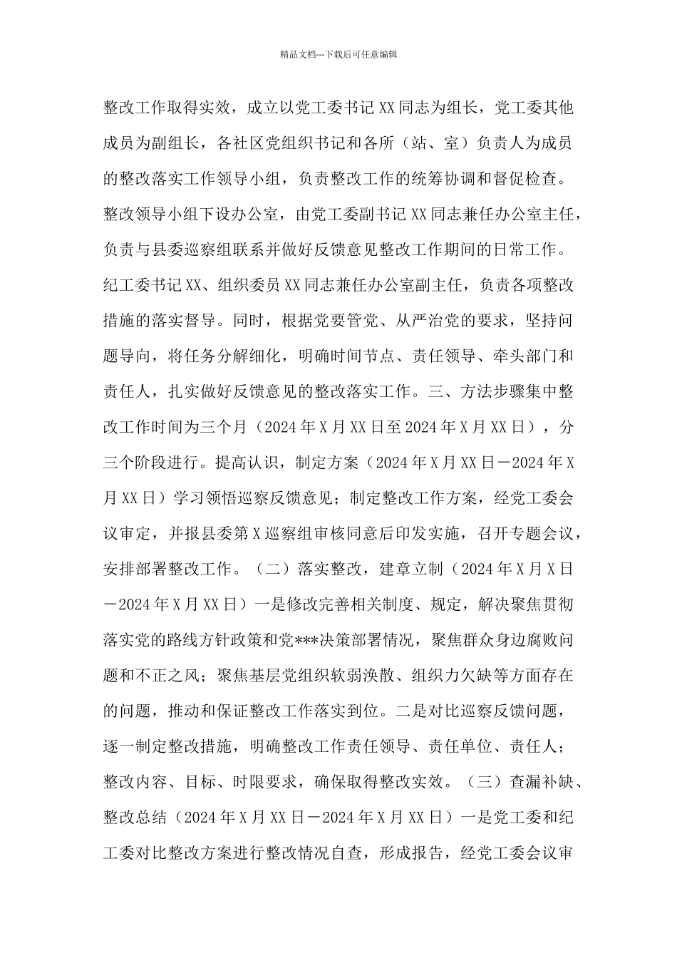 X巡察组巡察反馈意见整改工作方案_第2页