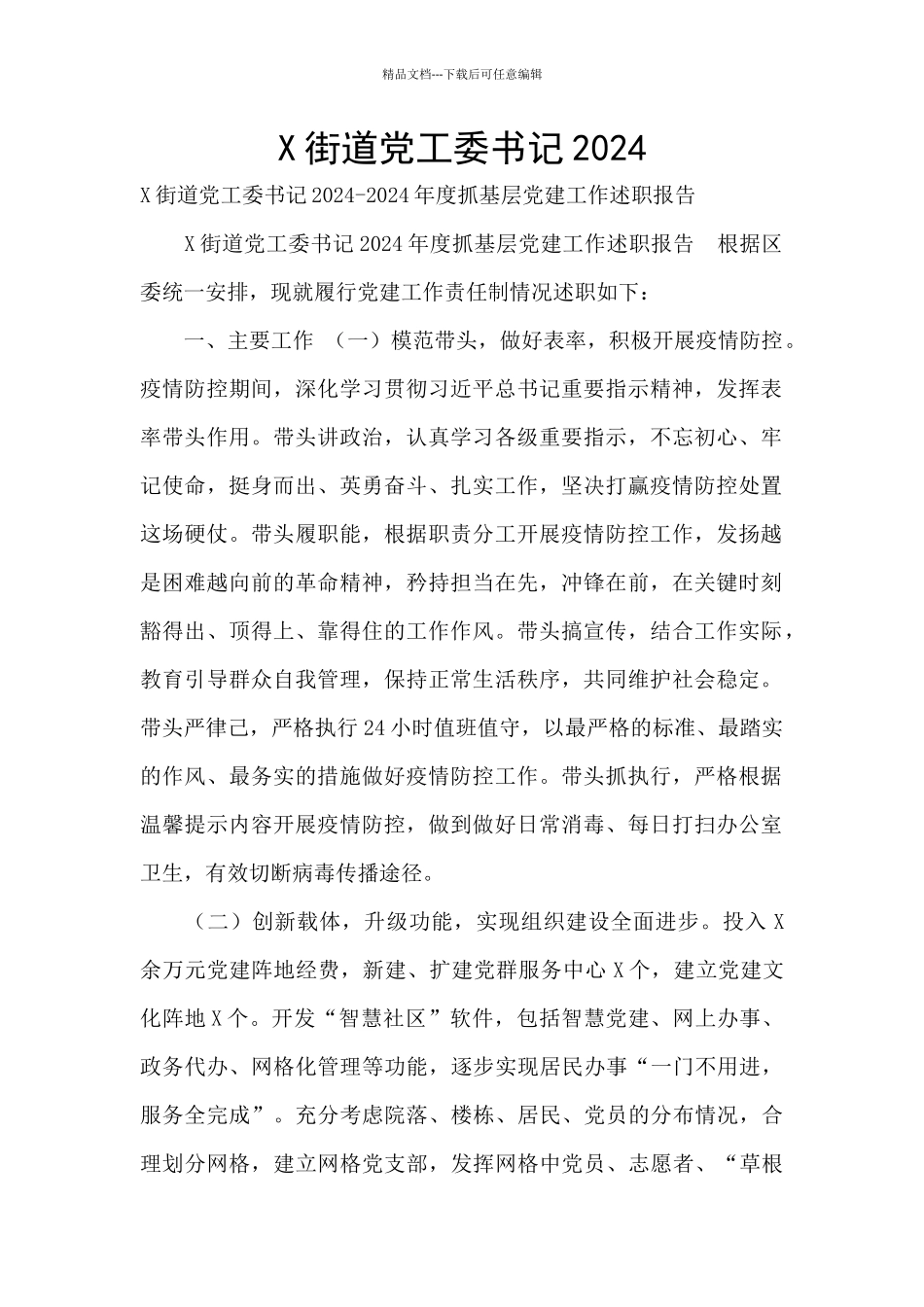 X街道党工委书记2024_第1页