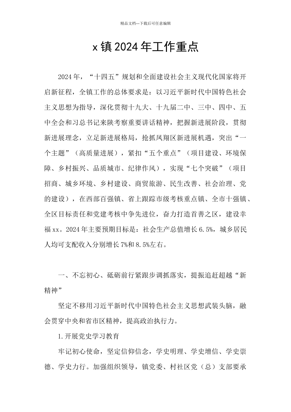 x镇2024年工作重点_第1页