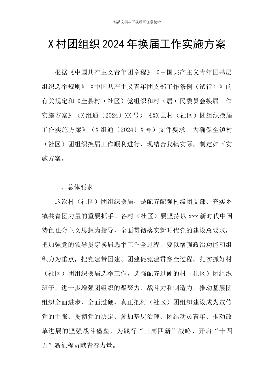 X村团组织2024年换届工作实施方案_第1页