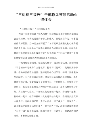 “三对标三提升”干部作风整顿活动心得体会