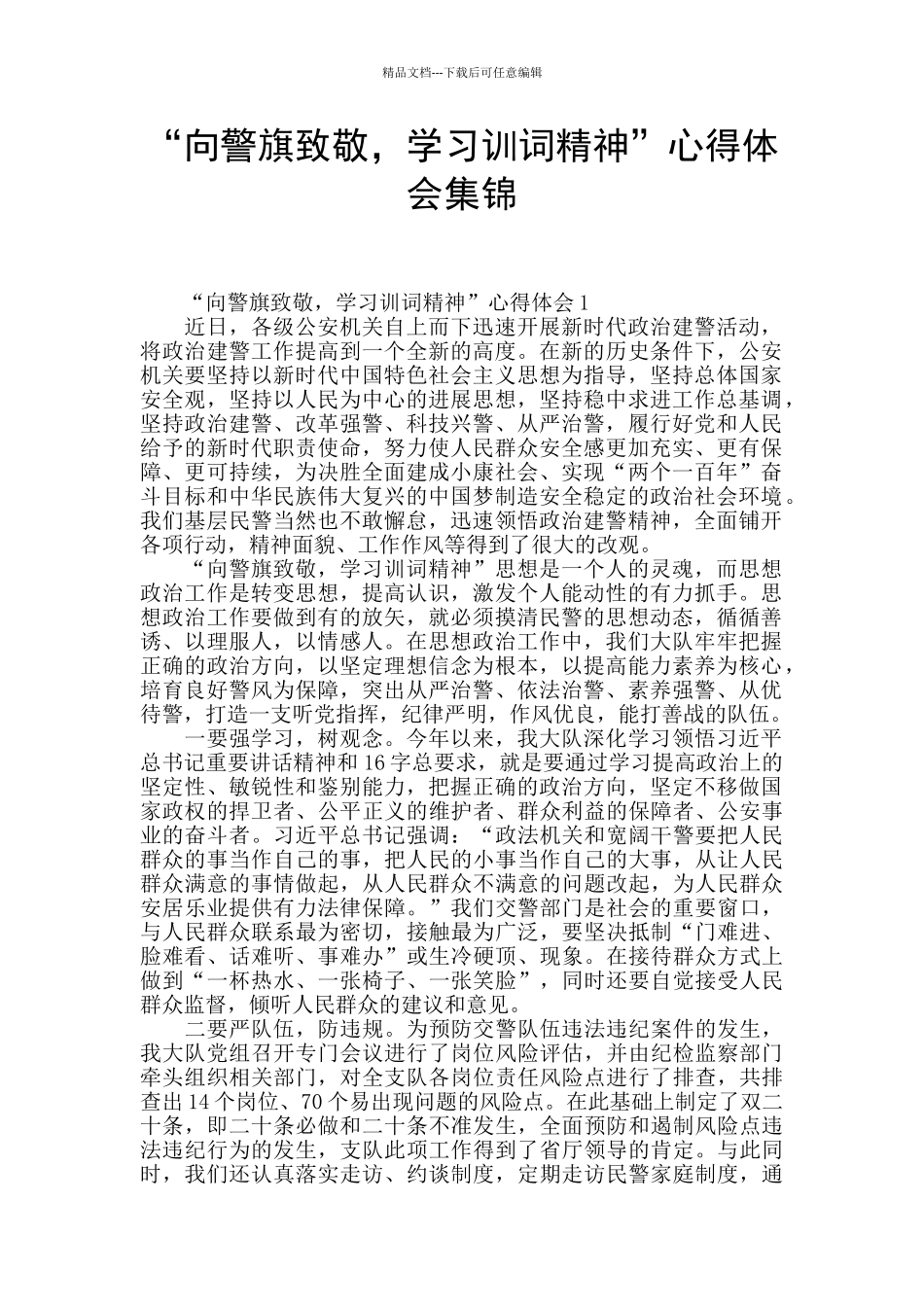 “向警旗致敬-学习训词精神”心得体会集锦_第1页