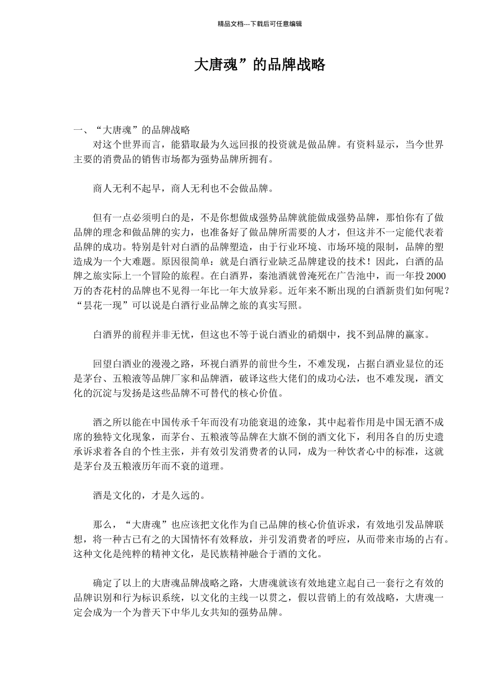 “大唐魂”的品牌战略_第1页