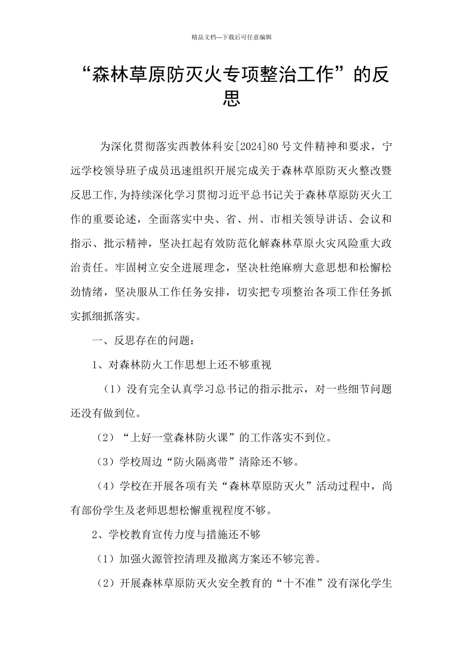 “森林草原防灭火专项整治工作”的反思_第1页