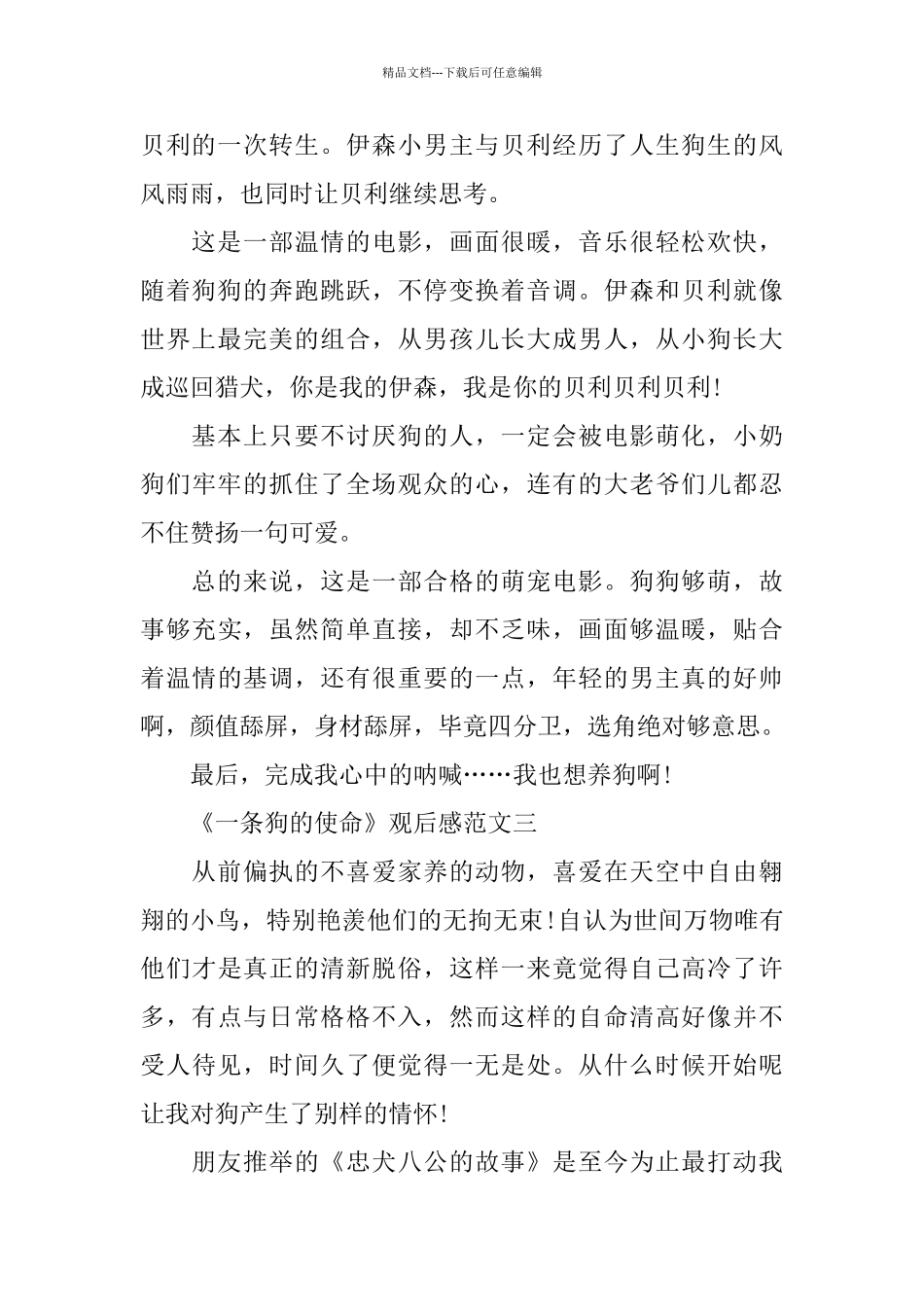 《一条狗的使命》观后感范文5篇400字_第3页