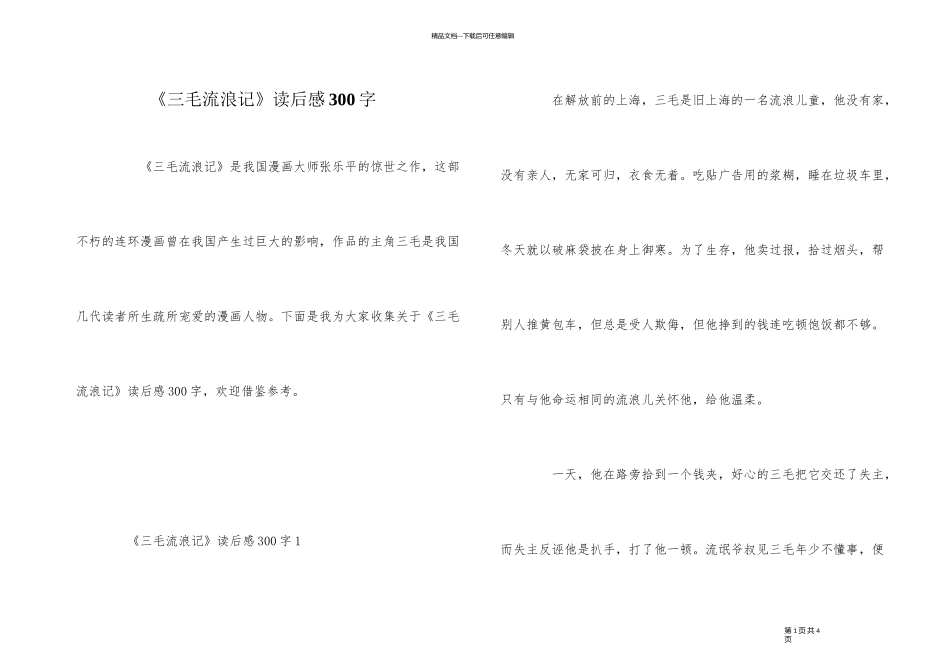 《三毛流浪记》读后感300字_第1页
