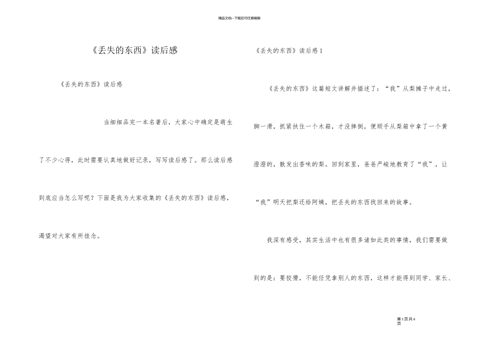 《丢失的东西》读后感_第1页