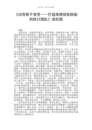 《功劳胜于苦劳——打造高绩效低耗能的执行团队》读后感