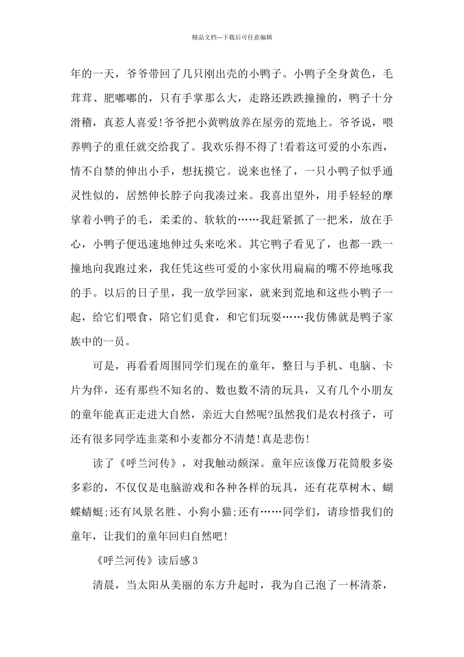 《呼兰河传》读后感精选优秀范文_第3页