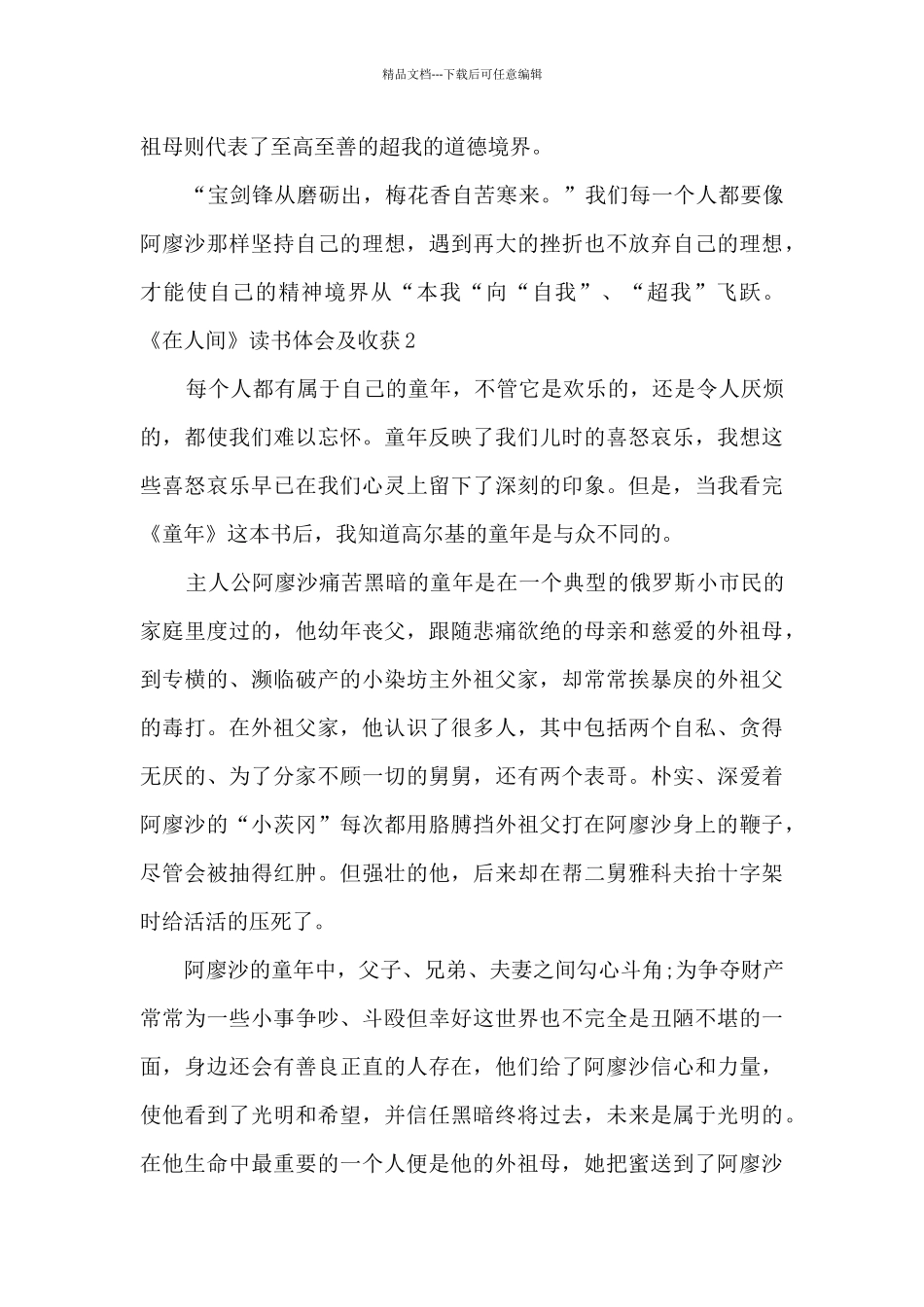 《在人间》读书体会及收获范文2024_第2页