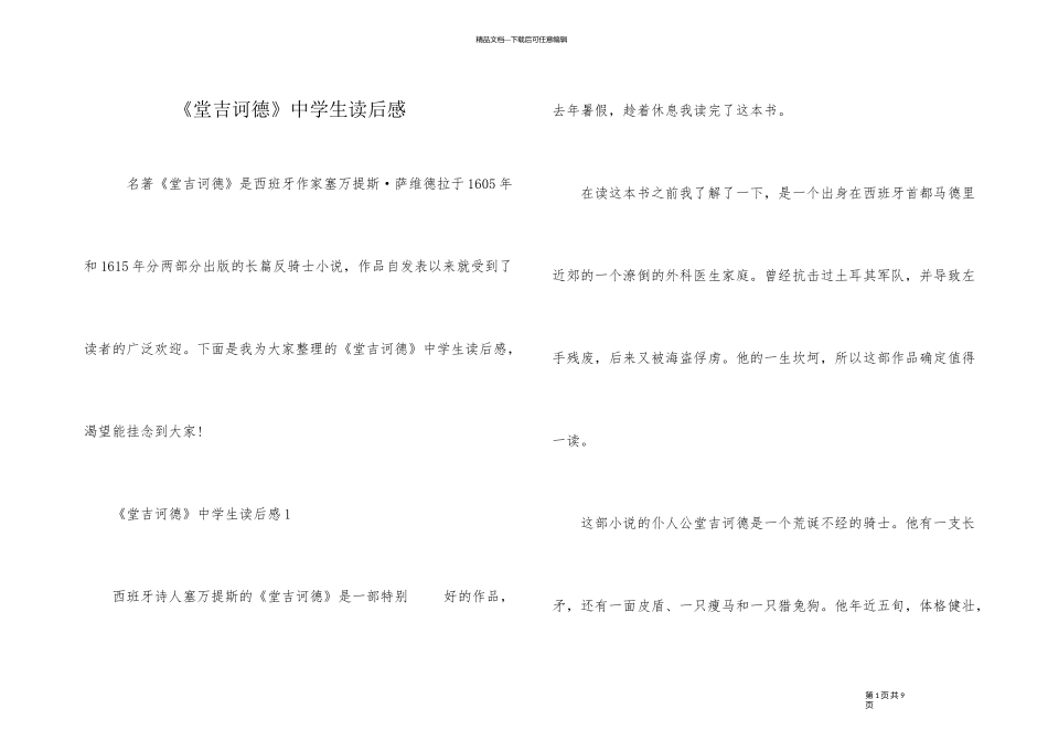 《堂吉诃德》中学生读后感_第1页
