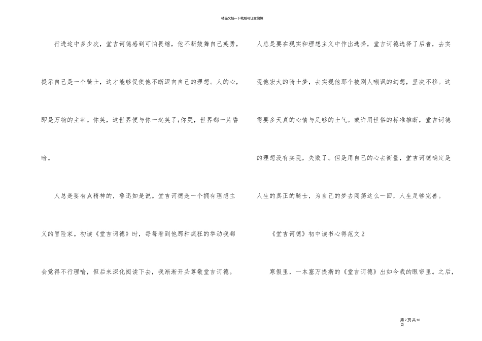 《堂吉诃德》初中读书心得_第2页