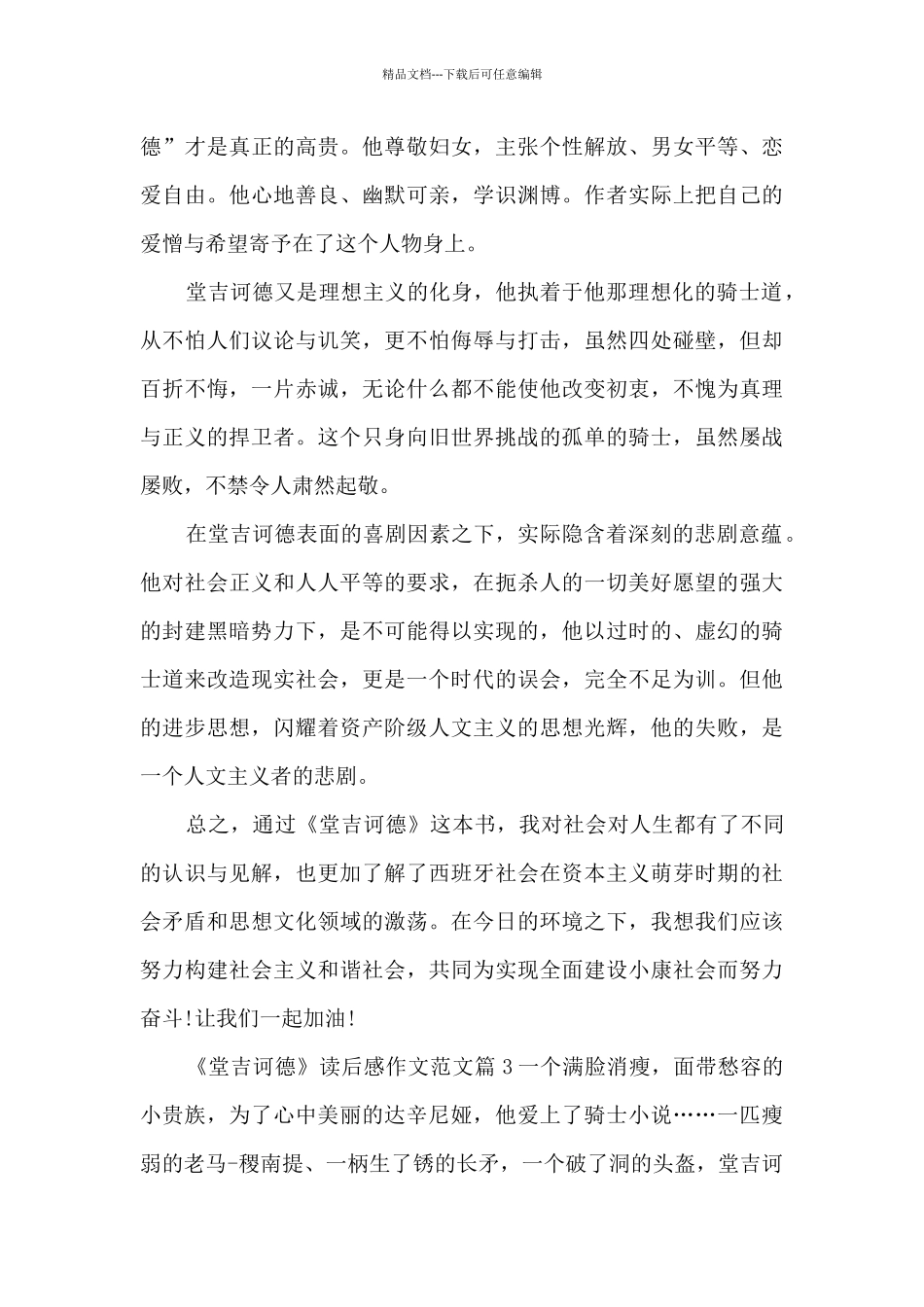 《堂吉诃德》读后感作文范文5篇_第3页