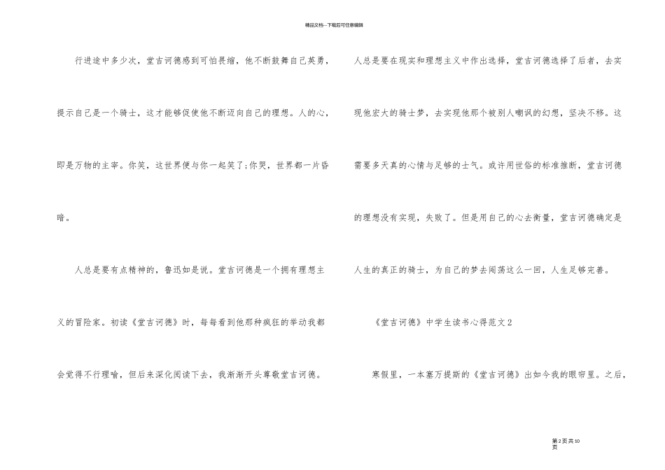 《堂吉诃德》中学生读书心得_第2页