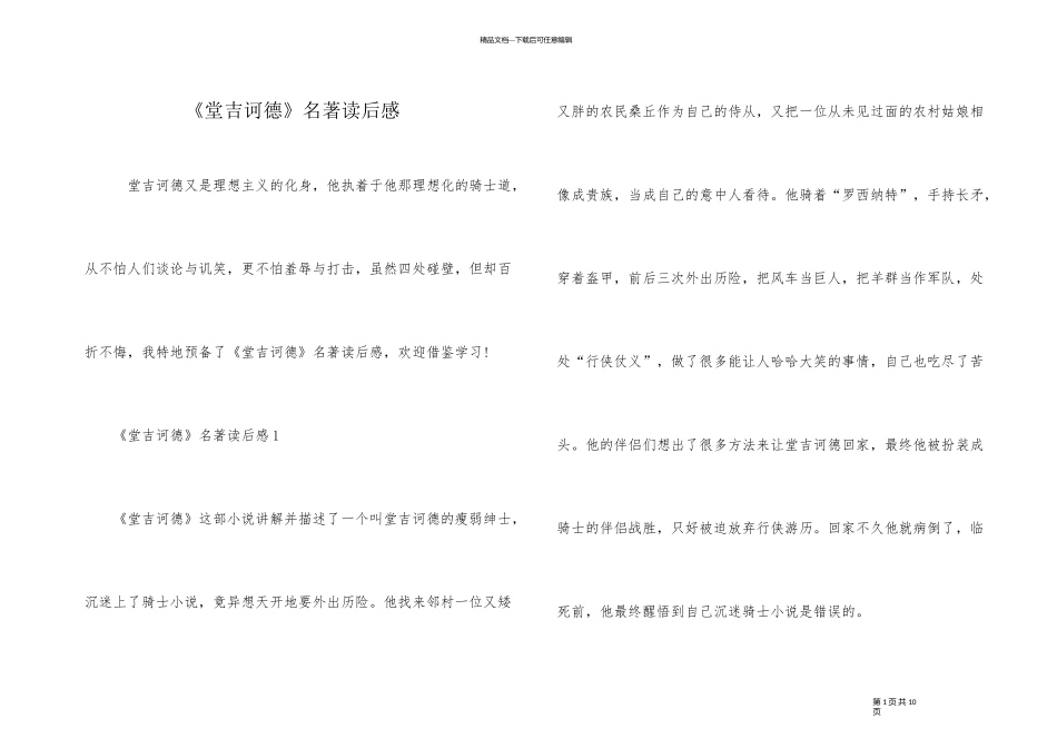 《堂吉诃德》名著读后感_第1页