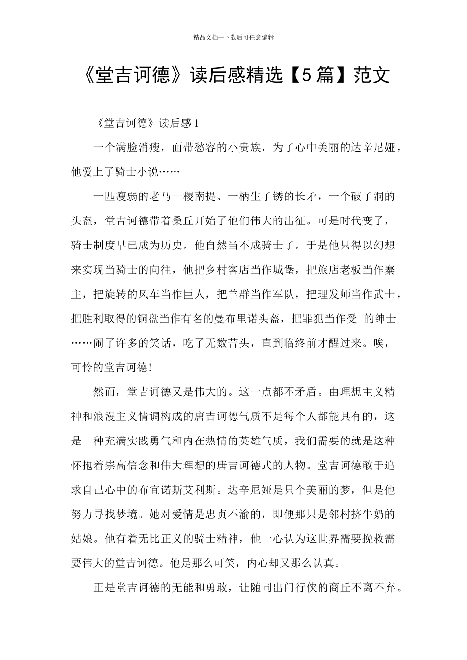 《堂吉诃德》读后感精选范文_第1页