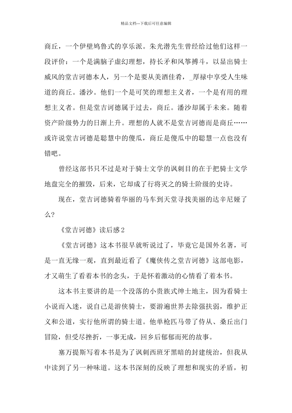《堂吉诃德》读后感精选范文_第2页