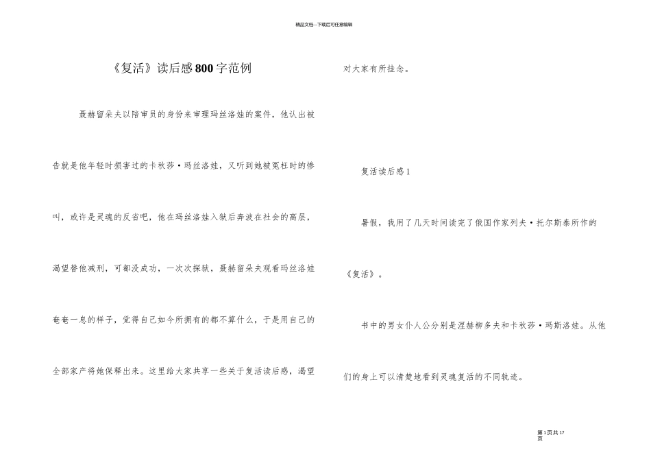 《复活》读后感800字范例_第1页