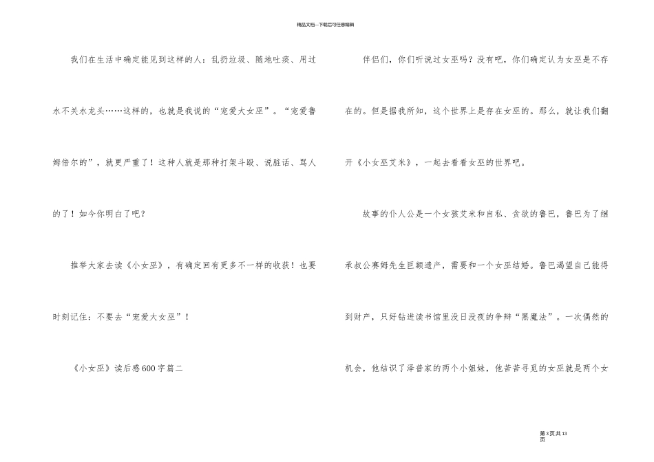 《小女巫》读后感600字5篇_第3页