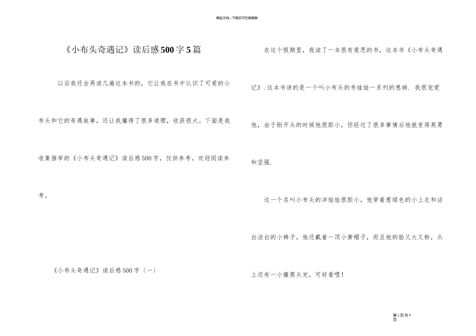 《小布头奇遇记》读后感500字5篇_第1页