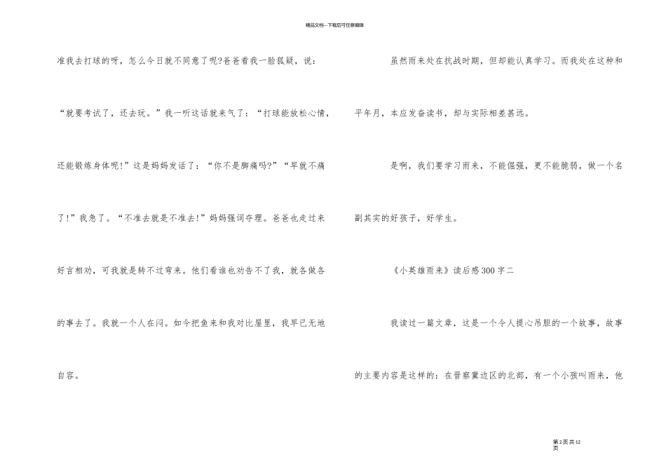 《小英雄雨来》读后感300字七篇_第2页