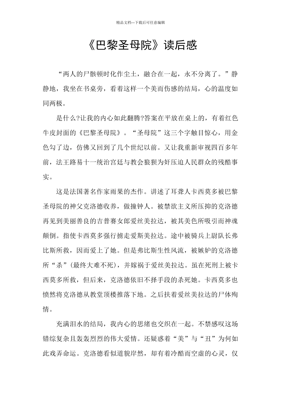 《巴黎圣母院》读后感_第1页