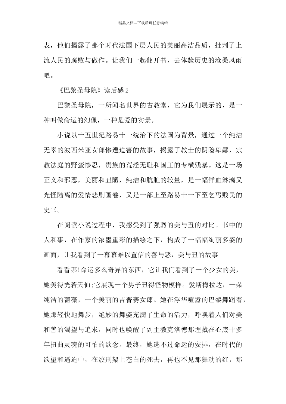 《巴黎圣母院》关于读后感优秀范文精选_第2页