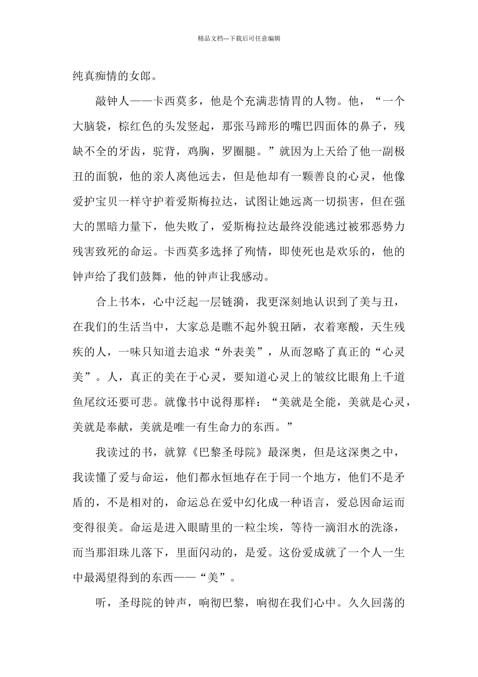 《巴黎圣母院》关于读后感优秀范文精选_第3页