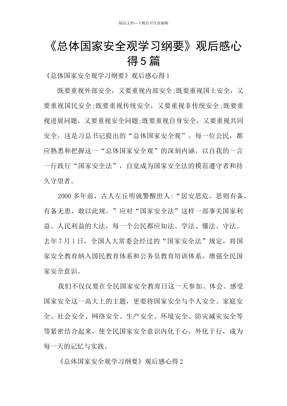 《总体国家安全观学习纲要》观后感心得5篇_第1页