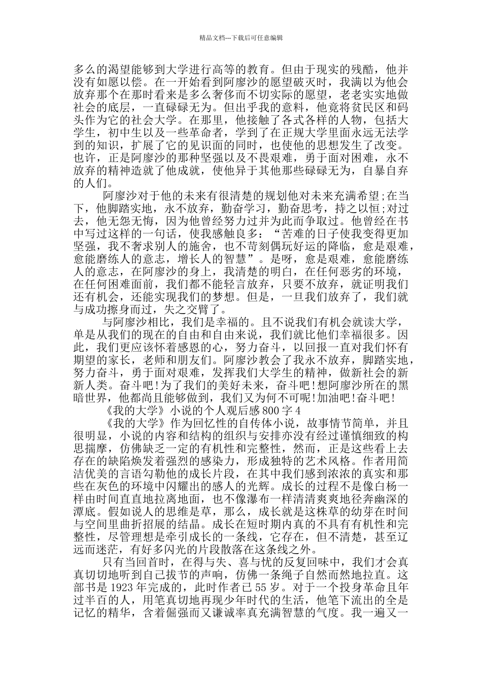 《我的大学》小说的个人观后感800字5篇_第3页